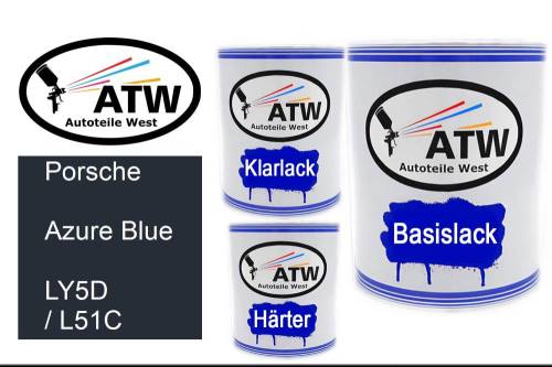 Porsche, Azure Blue, LY5D / L51C: 1L Lackdose + 1L Klarlack + 500ml Härter - Set, von ATW Autoteile West.